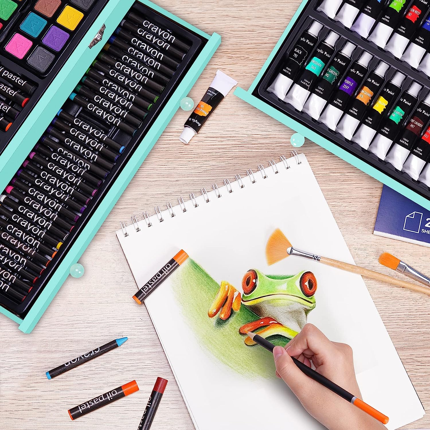 175 Piece Deluxe Art Set with 2 Drawing Pads, Acrylic Paints,Crayons,Colored Pencils,Paint Set in Wooden Case,Professional Art Kit,Art Supplies for Adults,Teens and Artist,Paint Supplies - Image 7
